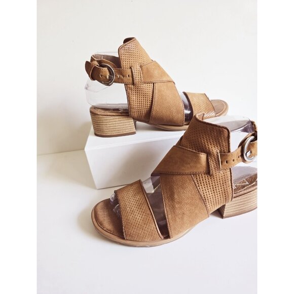 Miz Mooz Fiji Buckle Leather Strappy Criss Cross Open Peep Toe Sandals 37 6.5 7 - Picture 2 of 12